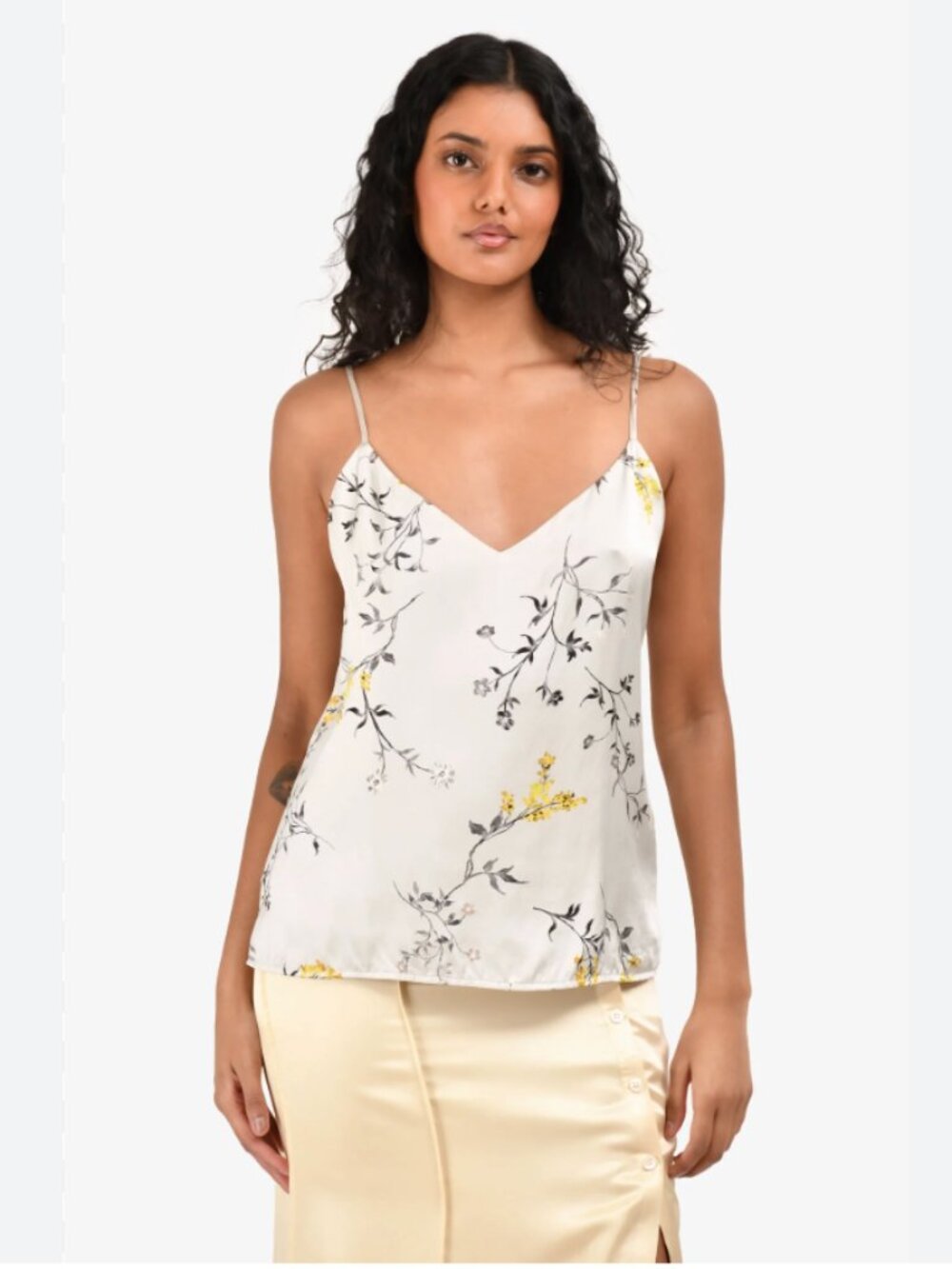 L'AGENCE Jane 100% Silk Floral Camisole | Ivory Print | Size Small